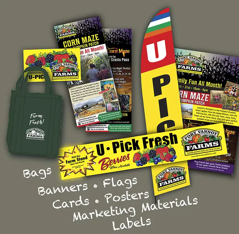 Printing and branding materials created by Flying Toad Graphics
