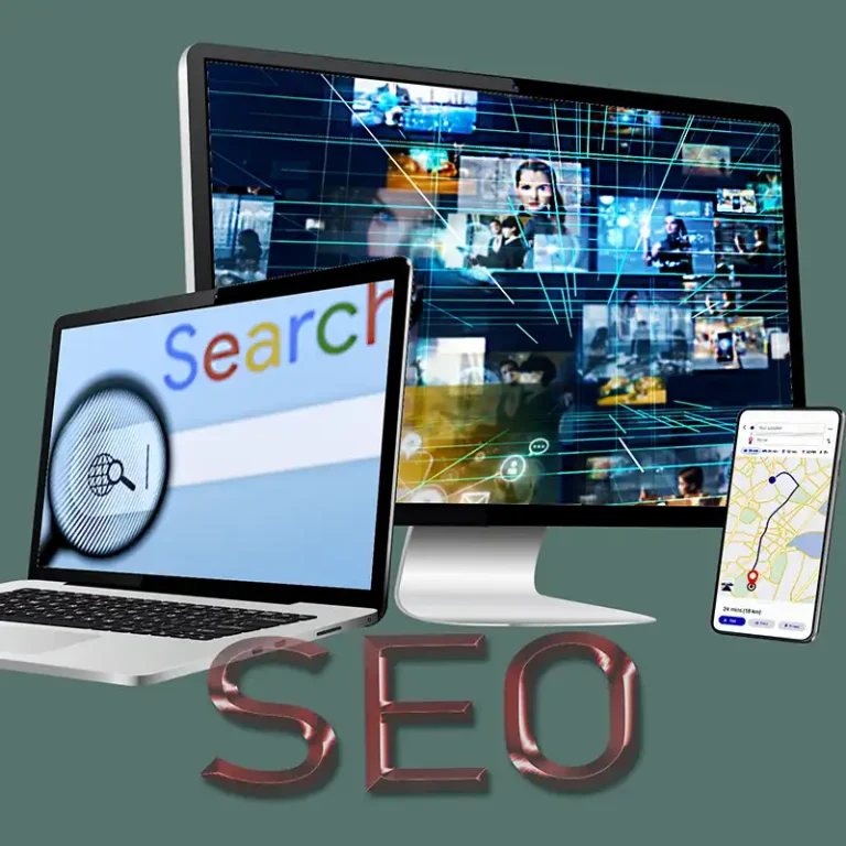 SEO services showing responsive mobile, laptop and computer displays by Flying Toad Graphics