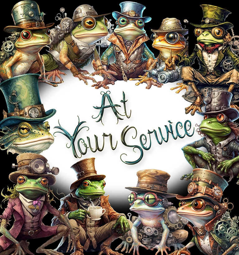 toads dressed in steam punk outfits and victorian costumes flying toad graphics